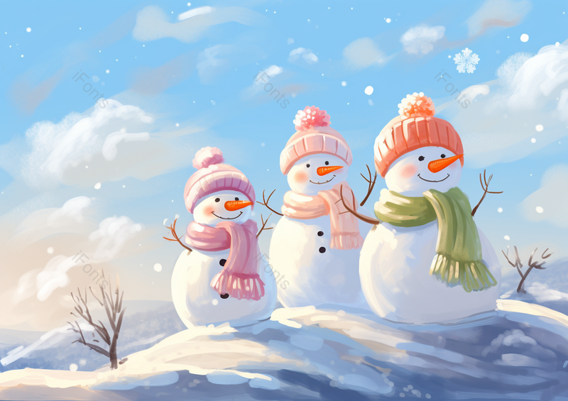 冬天唯美清新治愈可爱雪人,插画/手绘图,插画/手绘图库,插画/手绘图下载,插画/手绘